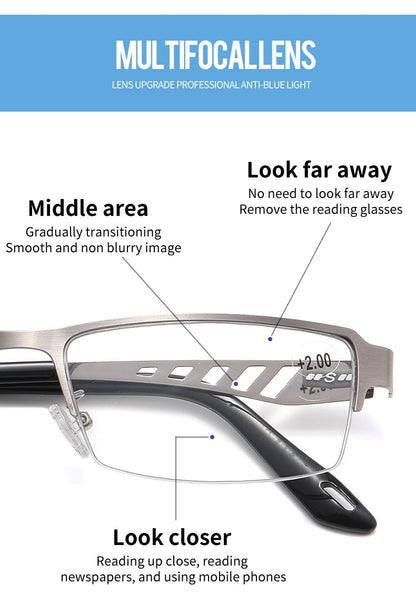 Stainess Steel Ultra - Light Multi - Focal  Photochromic Reading Glasses
