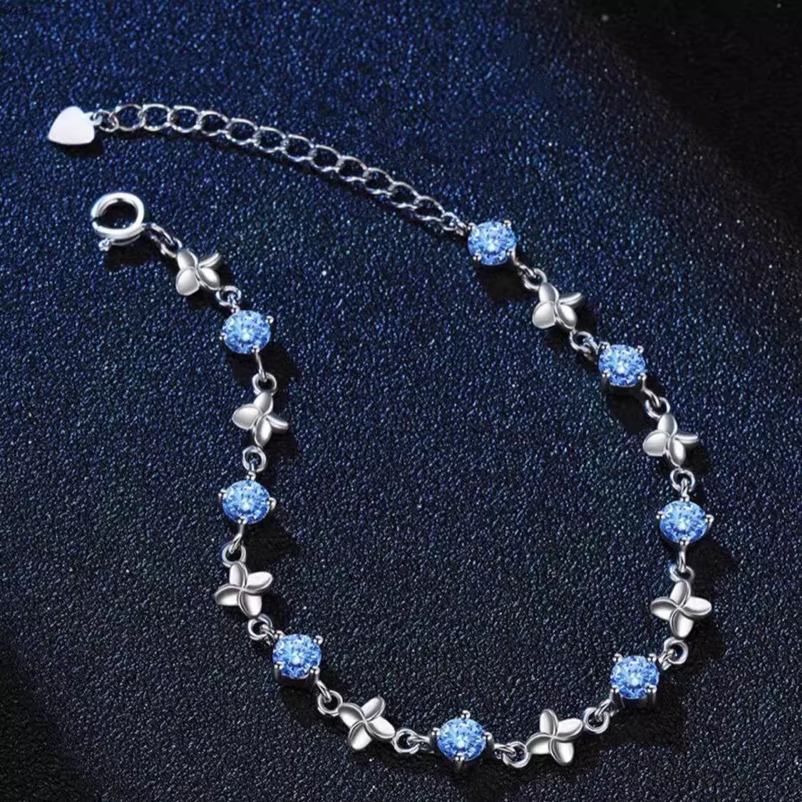 Silver Blue Zircon Lovers Bracelet