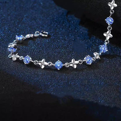 Silver Blue Zircon Lovers Bracelet